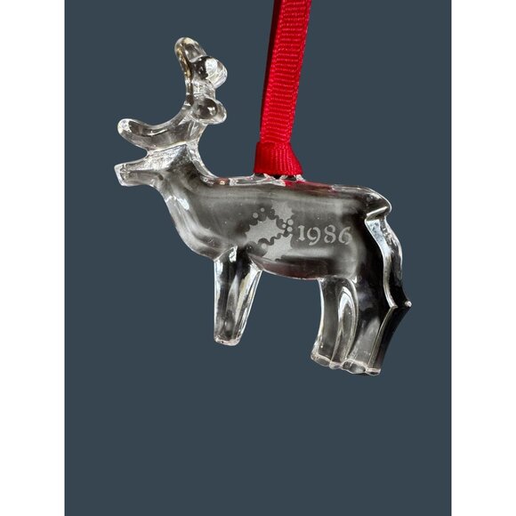 Orrefors Scandinavian Crystal Reindeer Christmas Ornament Clear 1986 With Box 3" - Picture 3 of 6
